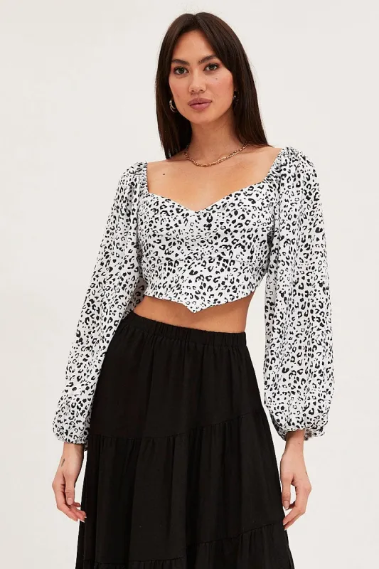 Print Puff Sleeve Top Long Sleeve sold by Ally Fashion