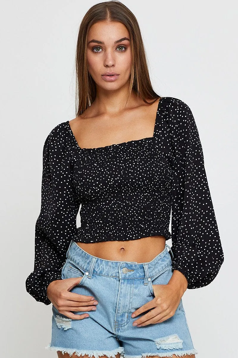 Polka Dot Crop Top Long Sleeve sold by Ally Fashion product image thumbnail 3