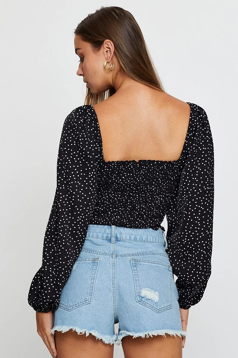 Polka Dot Crop Top Long Sleeve sold by Ally Fashion product image thumbnail 5