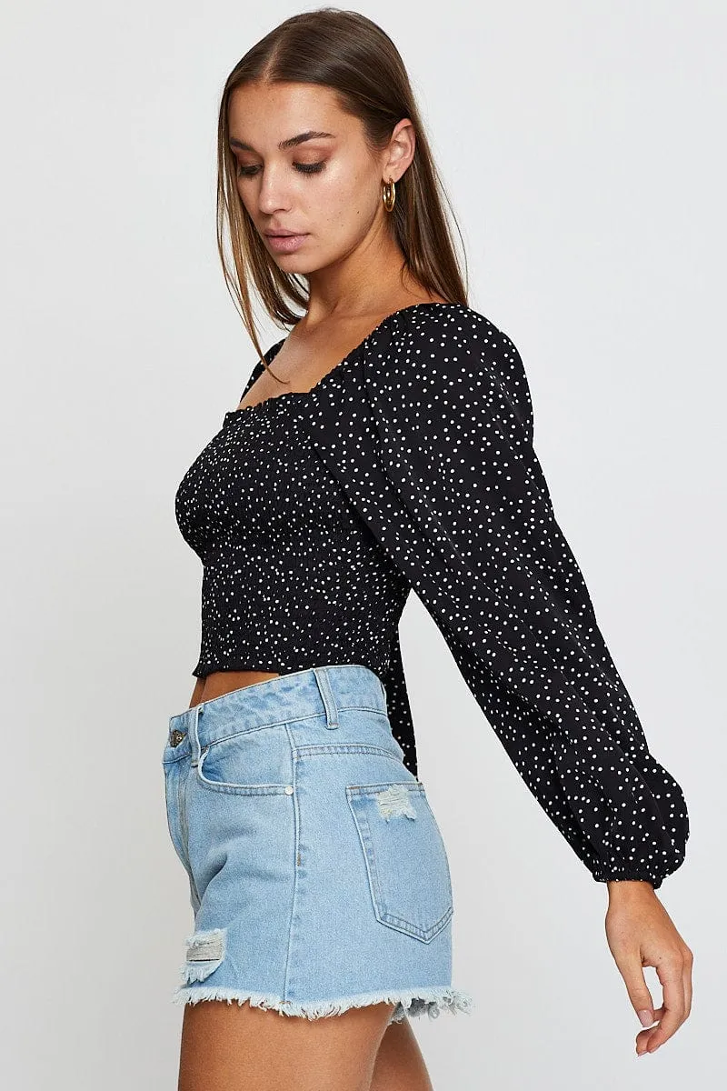 Polka Dot Crop Top Long Sleeve sold by Ally Fashion product image thumbnail 4