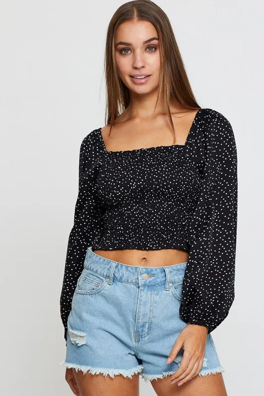 Polka Dot Crop Top Long Sleeve sold by Ally Fashion