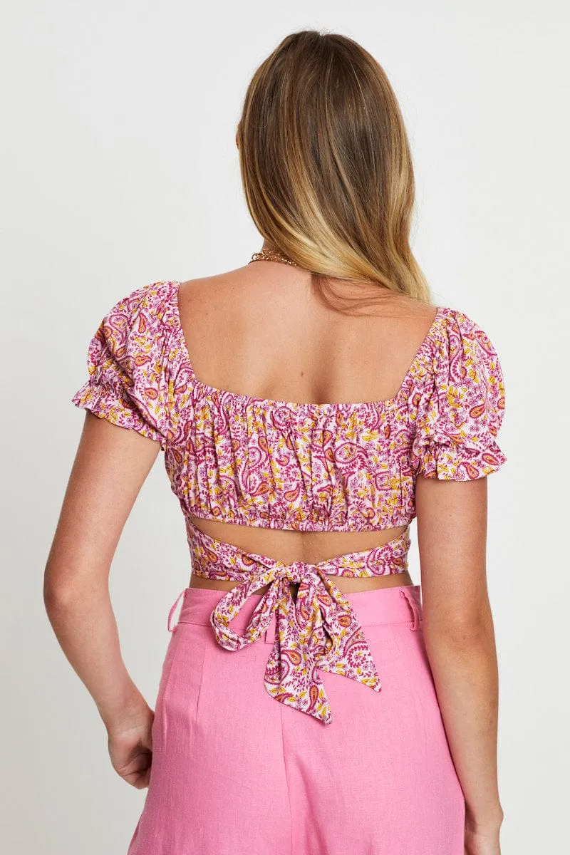 Print Puff Sleeve Top Short Sleeve Crop sold by Ally Fashion product image thumbnail 5