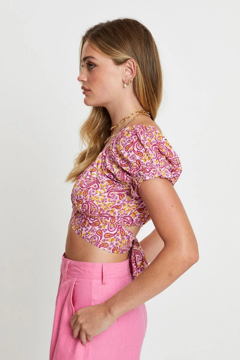 Print Puff Sleeve Top Short Sleeve Crop sold by Ally Fashion product image thumbnail 4