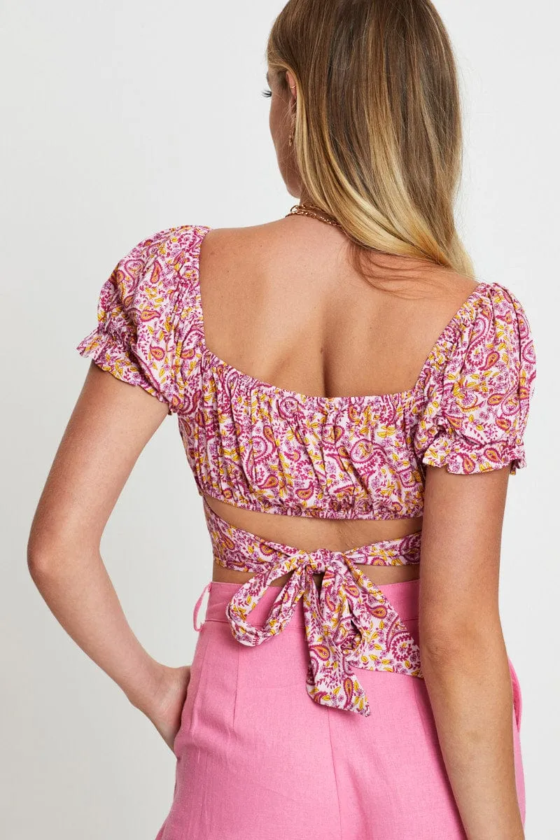 Print Puff Sleeve Top Short Sleeve Crop sold by Ally Fashion product image thumbnail 2