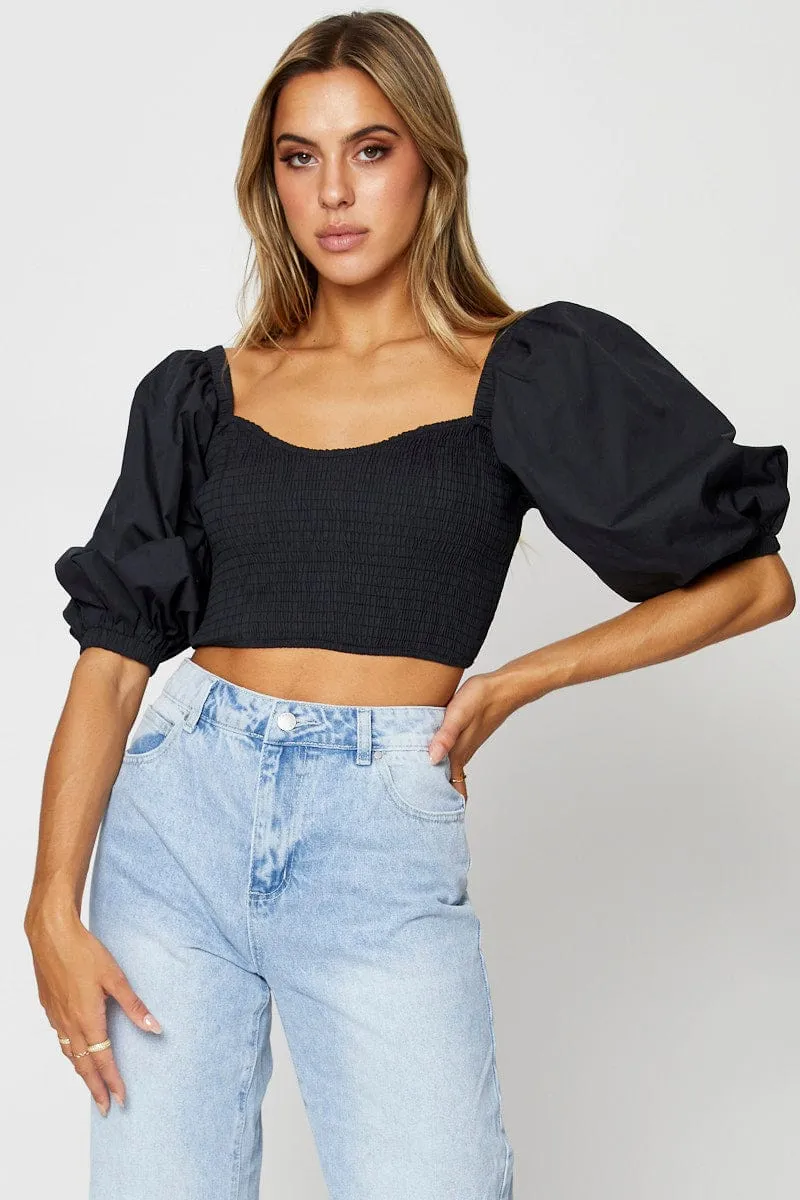 Black Crop Top Short Sleeve sold by Ally Fashion