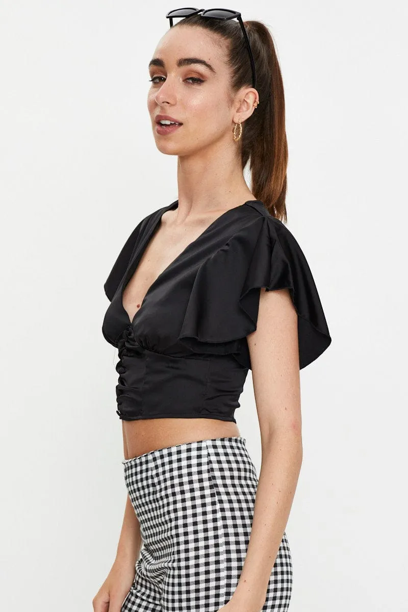 Black Button Front Satin Crop Top sold by Ally Fashion product image thumbnail 4