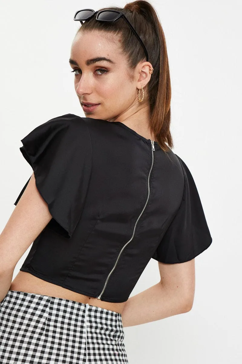 Black Button Front Satin Crop Top sold by Ally Fashion product image thumbnail 2