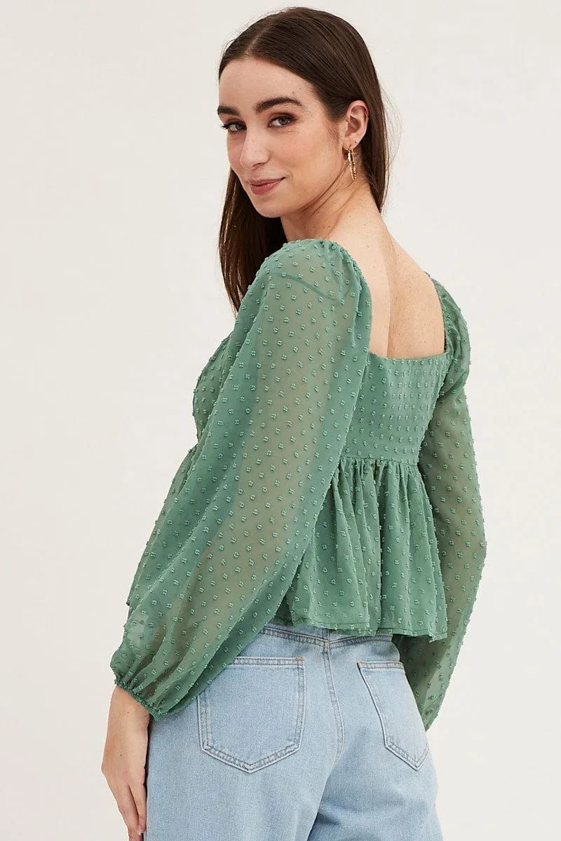 Green Puff Sleeve Peplum Top sold by Ally Fashion product image thumbnail 5