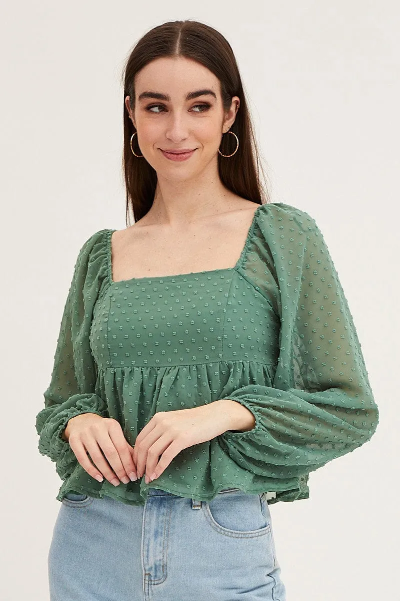 Green Puff Sleeve Peplum Top sold by Ally Fashion product image thumbnail 3