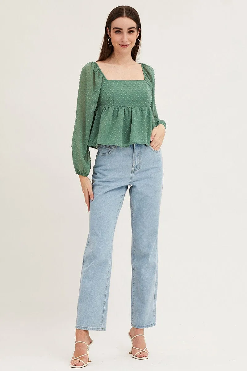 Green Puff Sleeve Peplum Top sold by Ally Fashion product image thumbnail 2