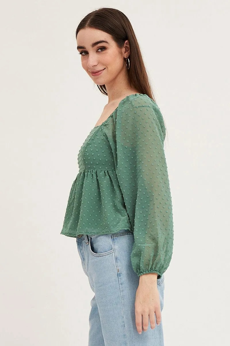 Green Puff Sleeve Peplum Top sold by Ally Fashion product image thumbnail 4