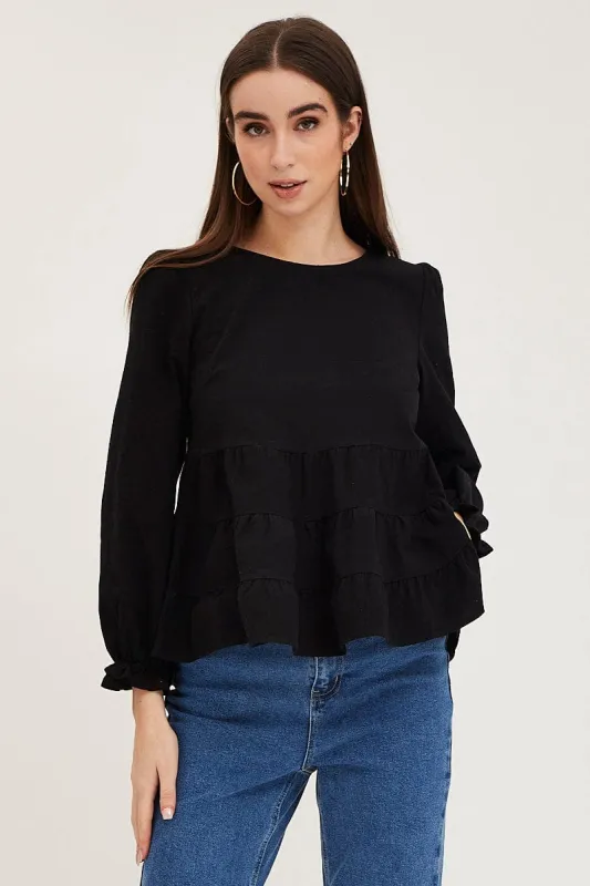 Black Smock Top Long Sleeve sold by Ally Fashion
