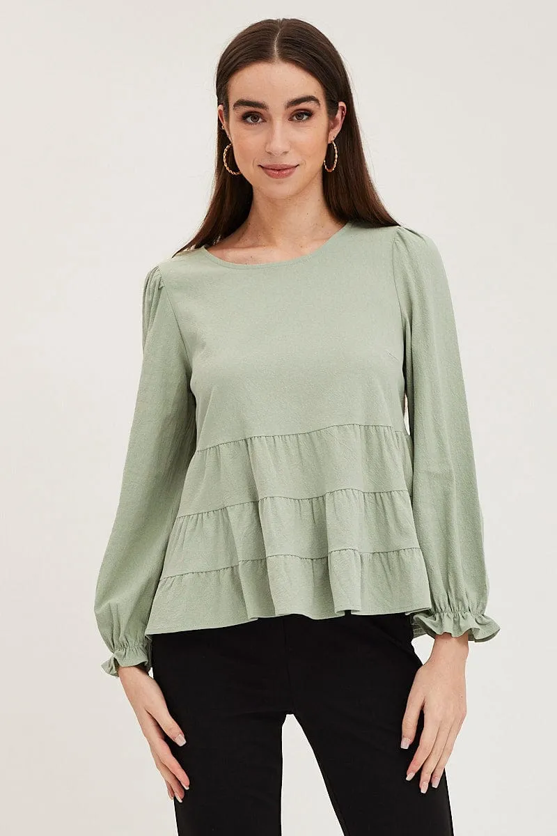 Green Smock Top Long Sleeve sold by Ally Fashion