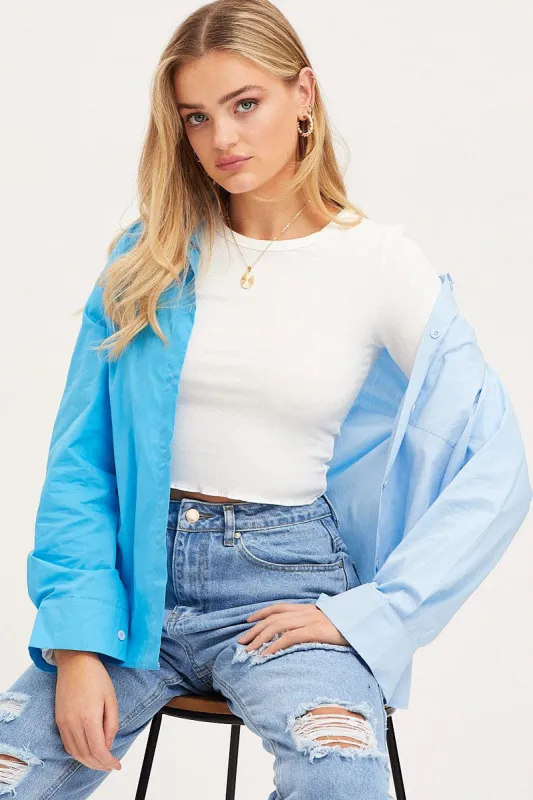 Blue Oversized Shirts Long Sleeve Collared sold by Ally Fashion