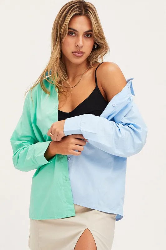 Green Oversized Shirts Long Sleeve Collared sold by Ally Fashion