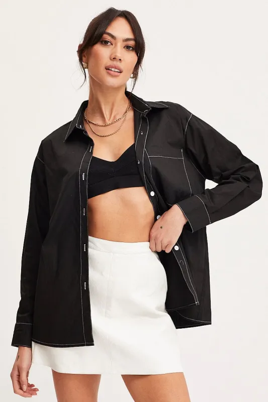 Black Oversized Shirts Long Sleeve Collared sold by Ally Fashion