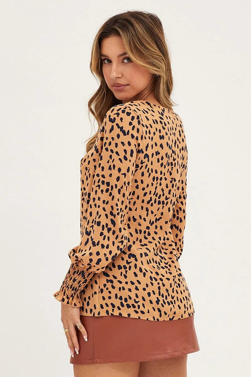 Geo Print Button Front Top Long Sleeve V-Neck sold by Ally Fashion product image thumbnail 5