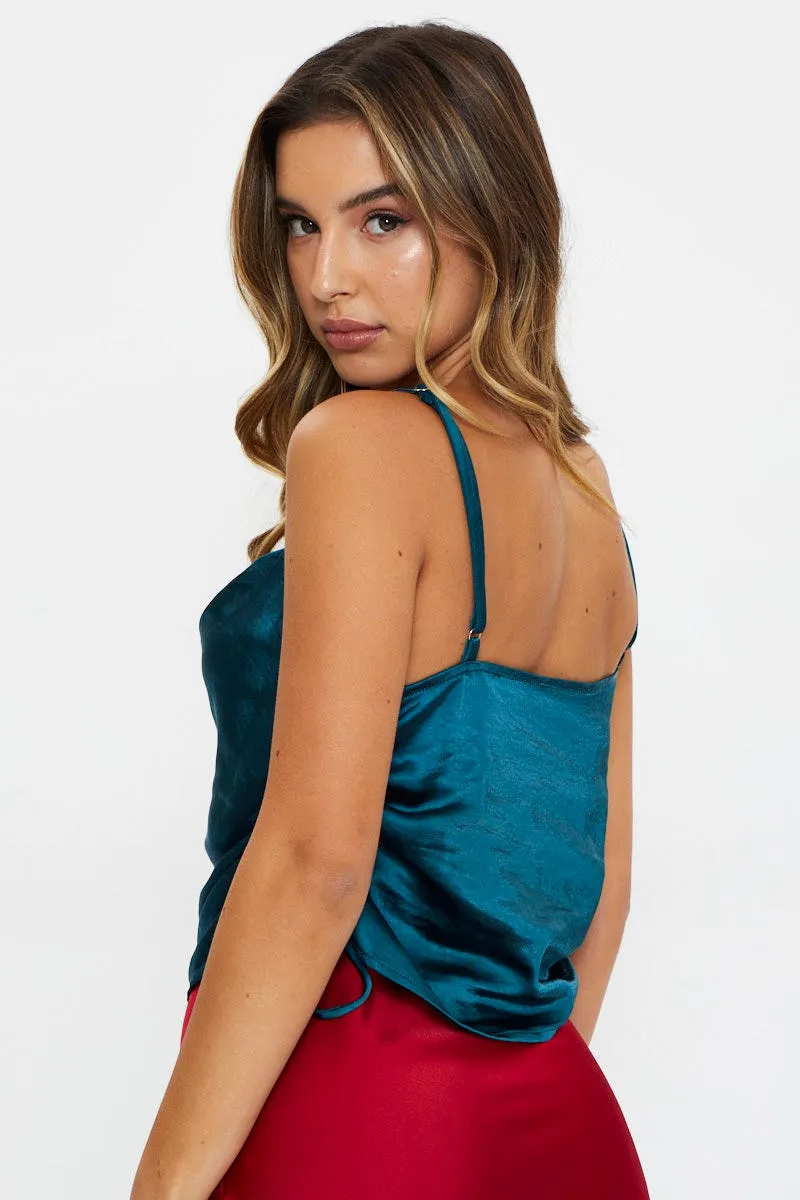 Blue Cowl Neck Ruched Cami Top sold by Ally Fashion product image thumbnail 3