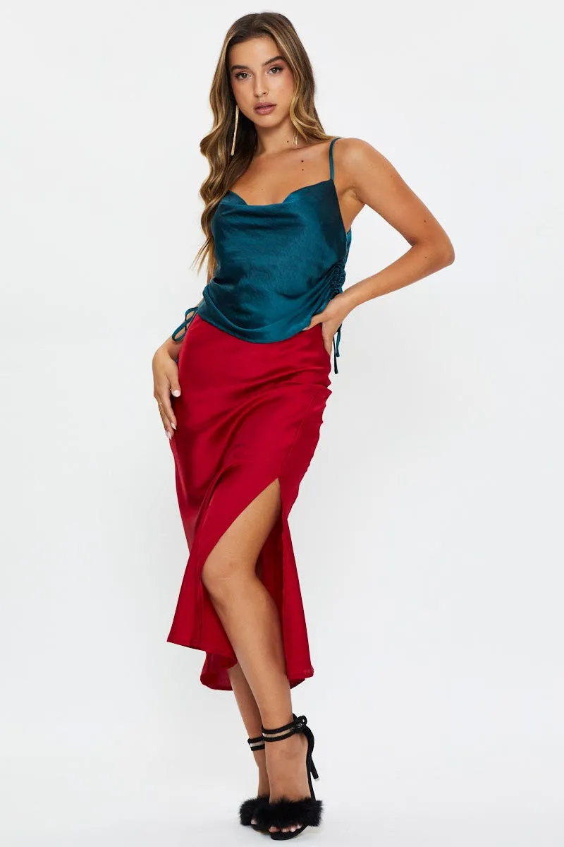 Blue Cowl Neck Ruched Cami Top sold by Ally Fashion product image thumbnail 5