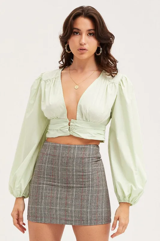 Green Crop Top Long Sleeve sold by Ally Fashion