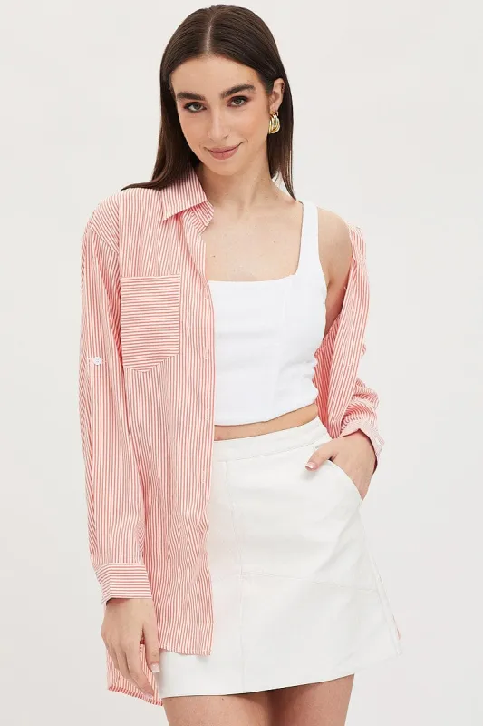 Stripe Oversized Shirts Long Sleeve Collared sold by Ally Fashion