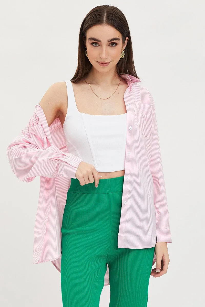 Stripe Oversized Shirts Long Sleeve Collared sold by Ally Fashion