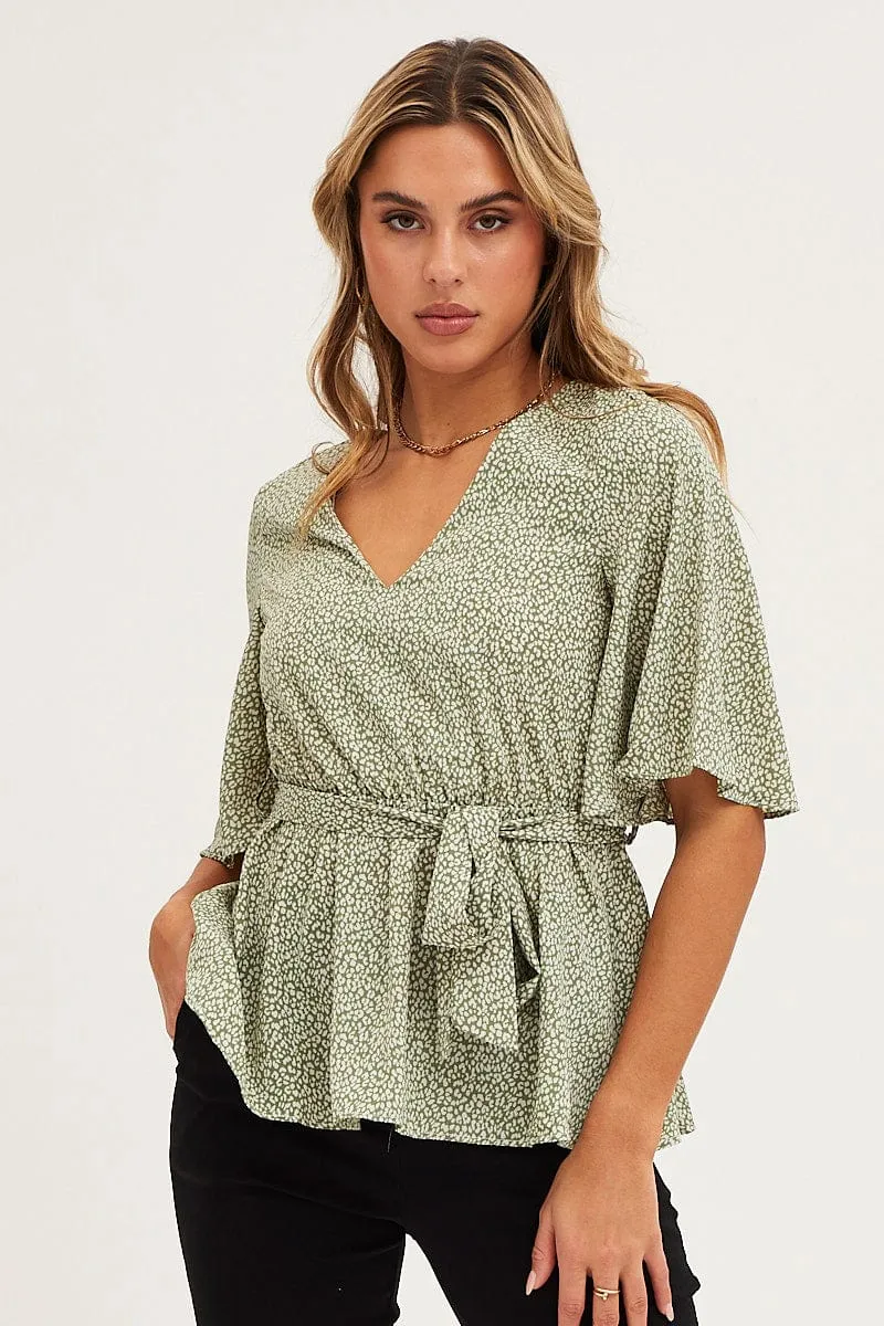 Geo Print Bell Sleeve Top sold by Ally Fashion