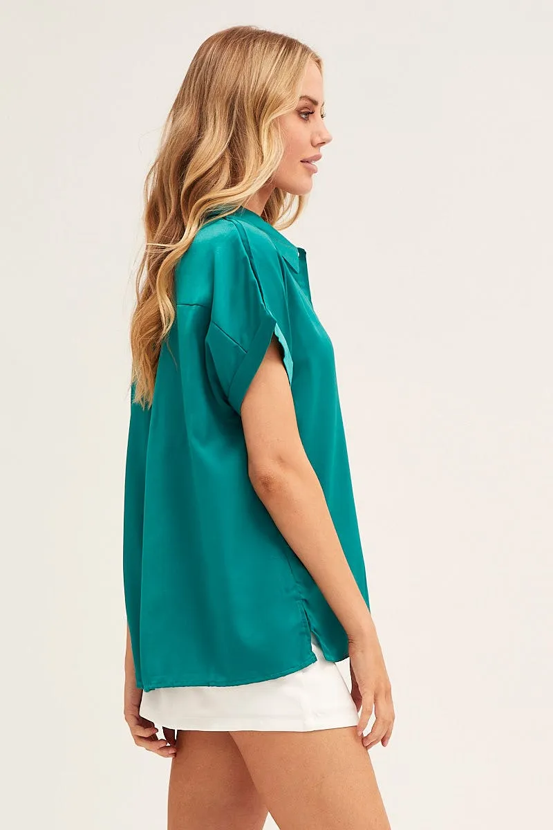 Green Short Sleeve Button Shirt sold by Ally Fashion product image thumbnail 4