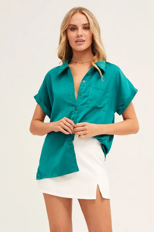 Green Short Sleeve Button Shirt sold by Ally Fashion