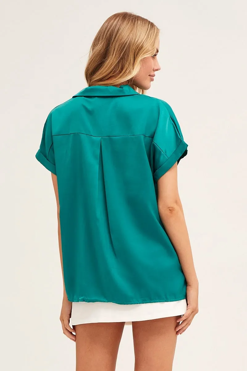 Green Short Sleeve Button Shirt sold by Ally Fashion product image thumbnail 5