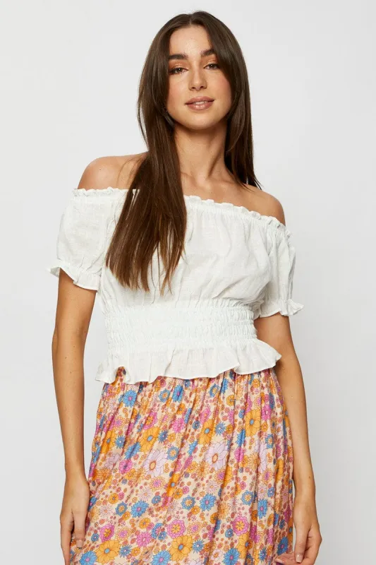 White Crop Top Off Shoulder sold by Ally Fashion