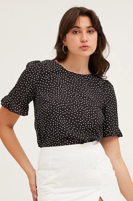 Geo Print Button Up Top Short Sleeve made by Ally Fashion