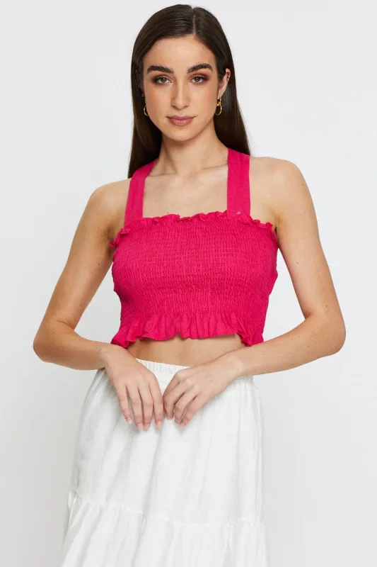 Pink Crop Top Tie Up Satin sold by Ally Fashion
