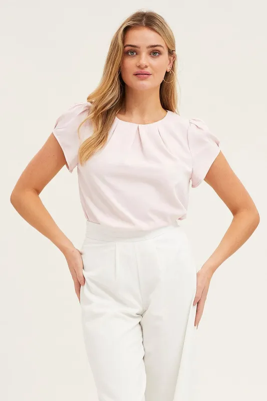 Pink Top Cap Sleeve Pleat Detail Workwear sold by Ally Fashion