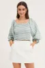 Check Shirred Top Three-Quarter Crop sold by Ally Fashion