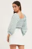 Check Shirred Top Three-Quarter Crop sold by Ally Fashion