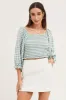 Check Shirred Top Three-Quarter Crop sold by Ally Fashion