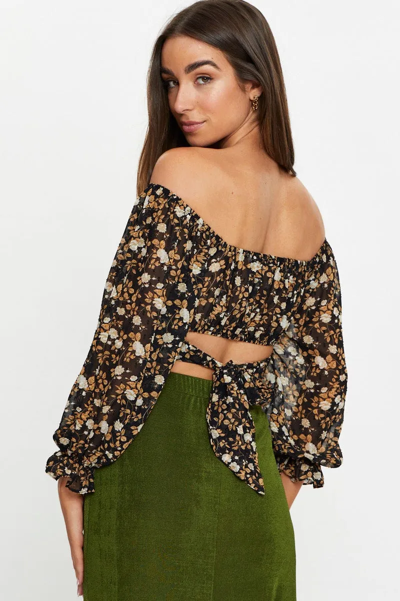 Print 3/4 Sleeve Crop Top sold by Ally Fashion product image thumbnail 5
