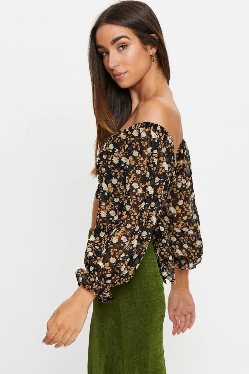 Print 3/4 Sleeve Crop Top sold by Ally Fashion product image thumbnail 4