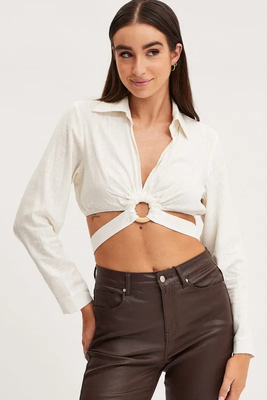 White Bell Sleeve Top Long Sleeve Crop sold by Ally Fashion