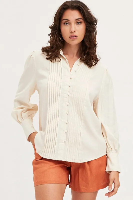 White Shirt Top Long Sleeve Collared sold by Ally Fashion