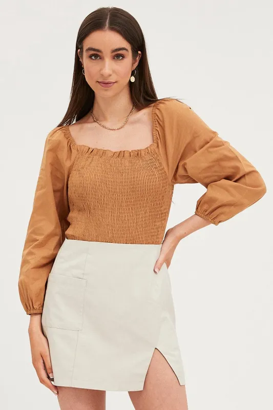 Brown Bodysuit Top Long Sleeve sold by Ally Fashion