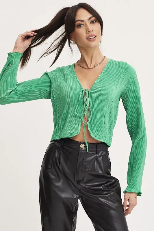 Green Tie Up Top Long Sleeve sold by Ally Fashion