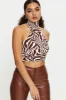 Print Sleeveless Zebra High Neck Crop Top sold by Ally Fashion