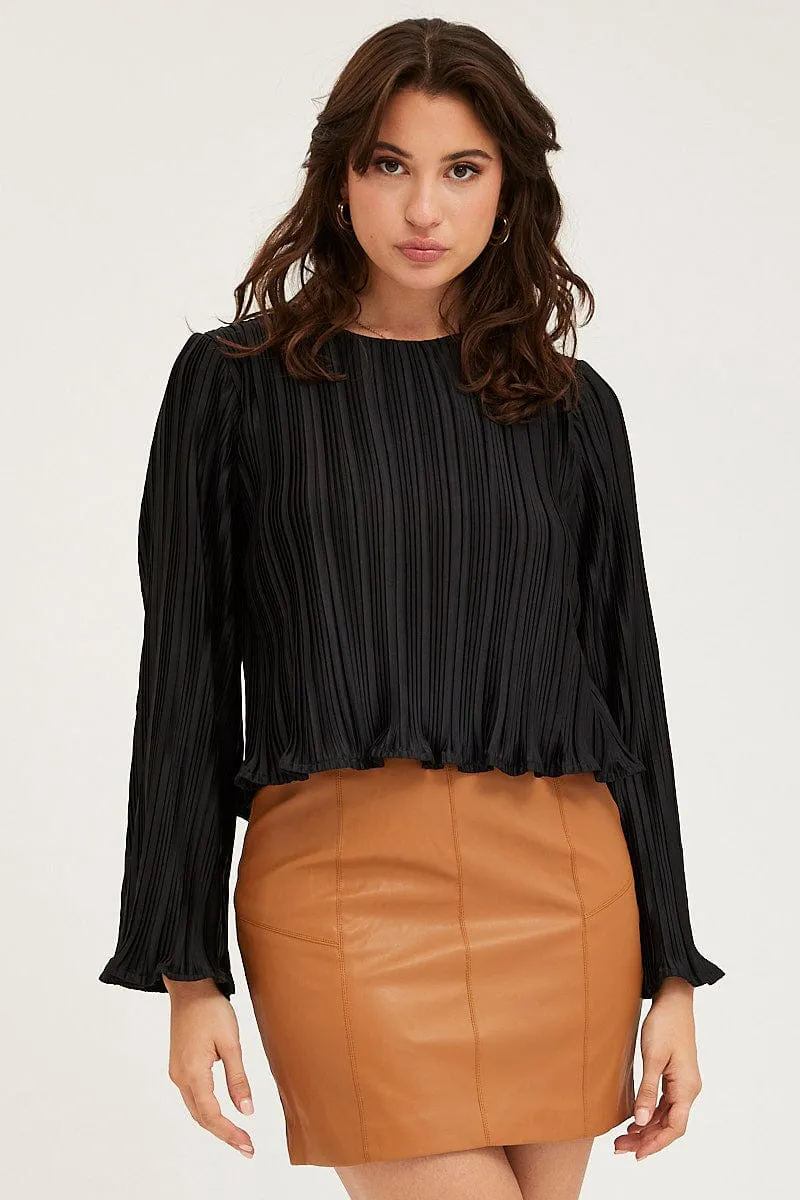 Black Plisse Top Long Sleeve sold by Ally Fashion