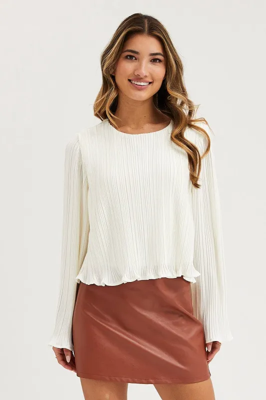 White Plisse Top Long Sleeve sold by Ally Fashion