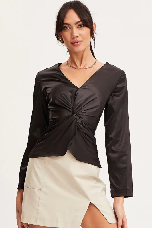 Black Twist Front Top Long Sleeve sold by Ally Fashion