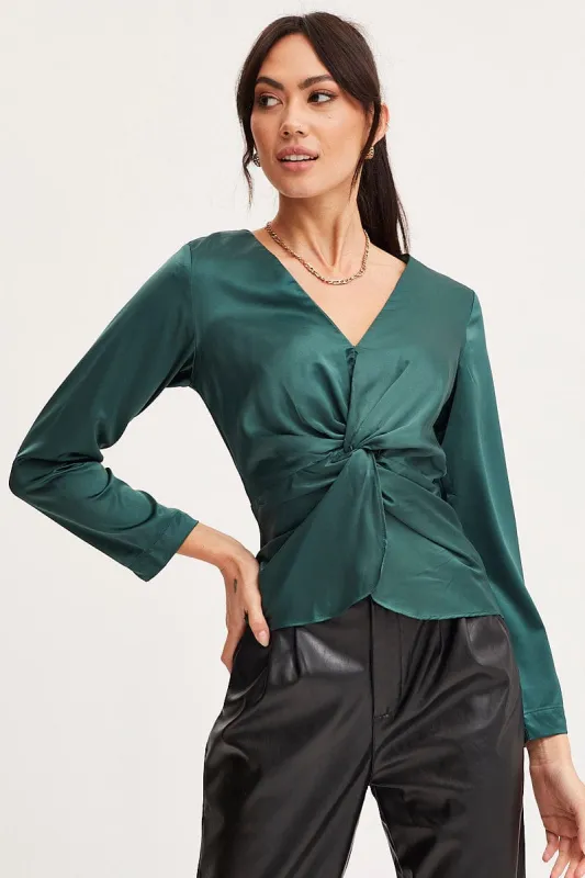 Green Twist Front Top Long Sleeve sold by Ally Fashion