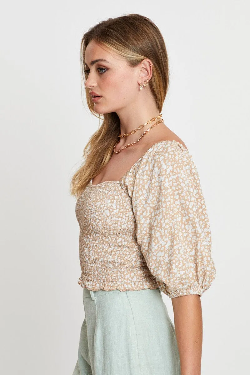 Ditsy Print Peplum Shirts Short Sleeve Sweetheart sold by Ally Fashion product image thumbnail 4