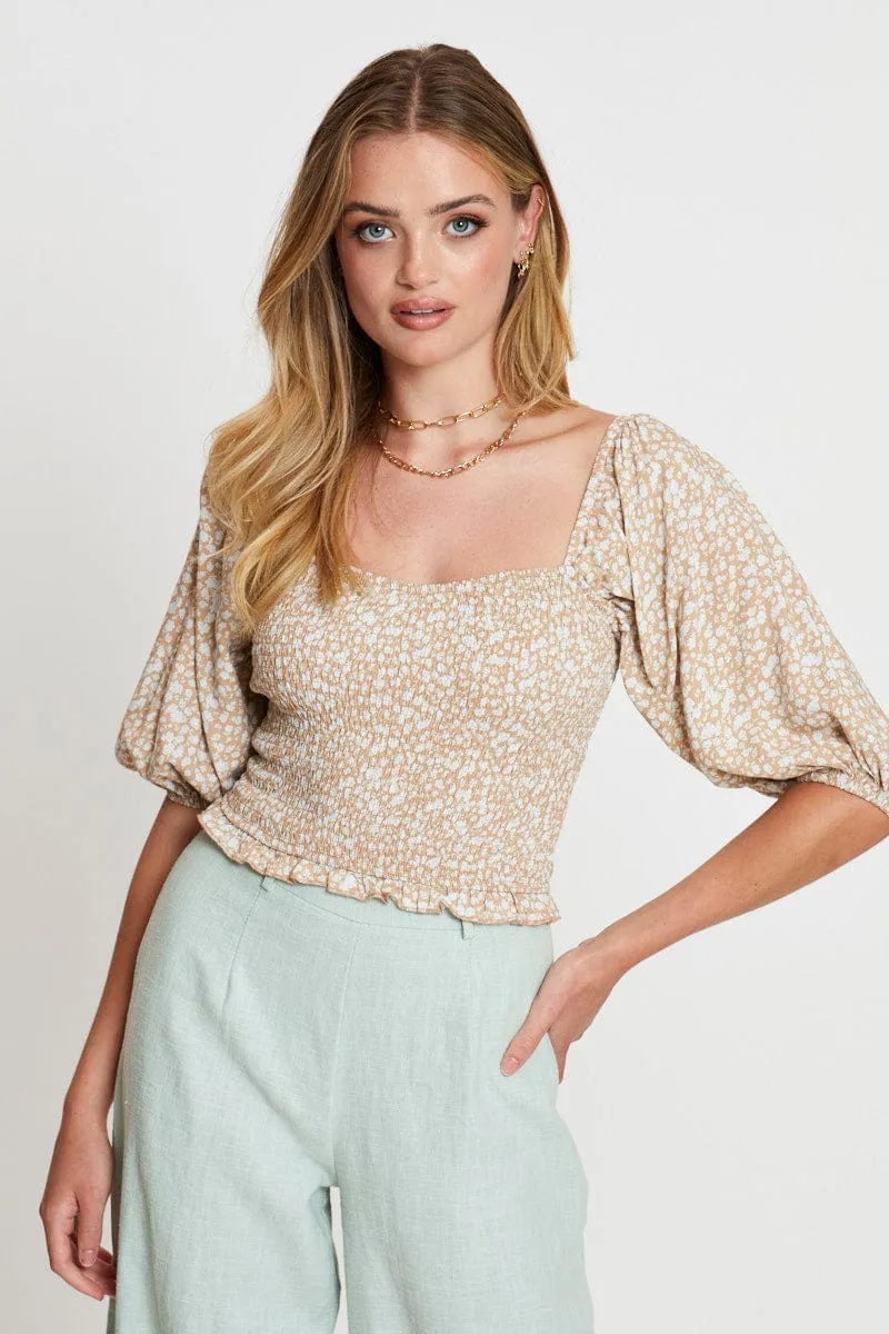 Ditsy Print Peplum Shirts Short Sleeve Sweetheart sold by Ally Fashion